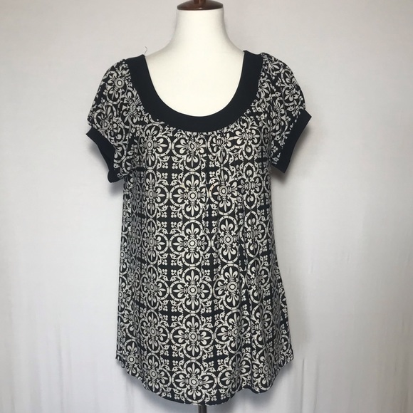 Goddess Black and White Patterned Short Sleeve Top Size Petite XL - Picture 2 of 12